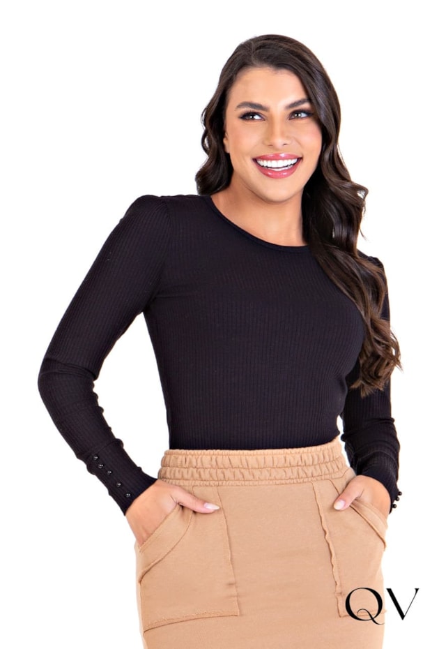 BLUSA MALHA CANELADA DEC REDONDO PRETO - HAPUK BLUSA MALHA CANELADA DEC REDONDO PRETO - HAPUK