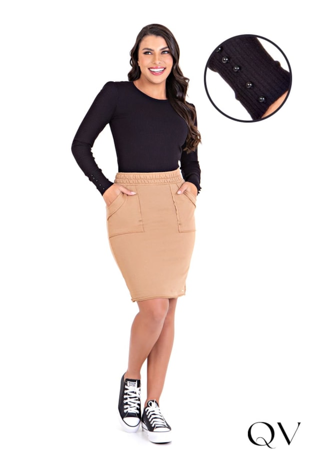 BLUSA MALHA CANELADA DEC REDONDO PRETO - HAPUK BLUSA MALHA CANELADA DEC REDONDO PRETO - HAPUK