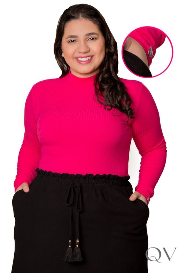 BLUSA MALHA CANELADA GOLA ALTA PINK - HAPUK BLUSA MALHA CANELADA GOLA ALTA PINK - HAPUK