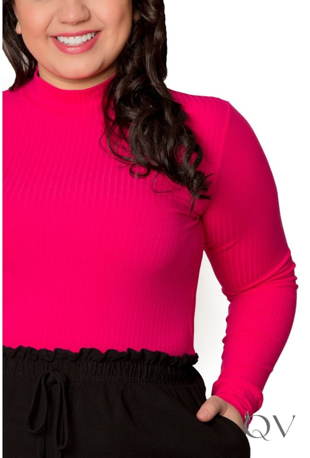 BLUSA MALHA CANELADA GOLA ALTA PINK - HAPUK BLUSA MALHA CANELADA GOLA ALTA PINK - HAPUK