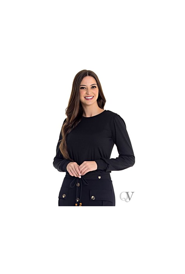 BLUSA MALHA CANELADA MANGA LONGA PRETO - HAPUK BLUSA MALHA CANELADA MANGA LONGA PRETO - HAPUK