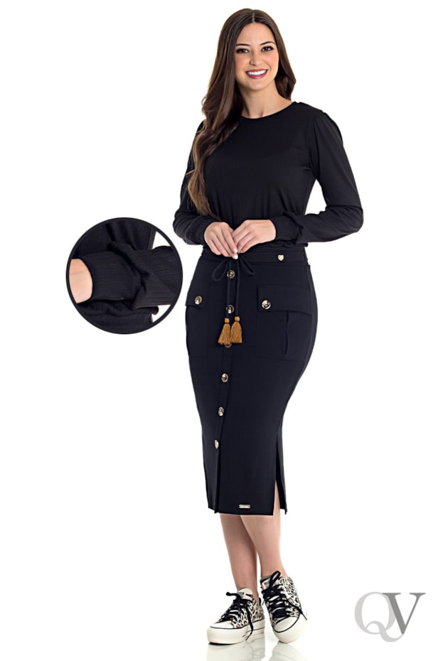 BLUSA MALHA CANELADA MANGA LONGA PRETO - HAPUK BLUSA MALHA CANELADA MANGA LONGA PRETO - HAPUK