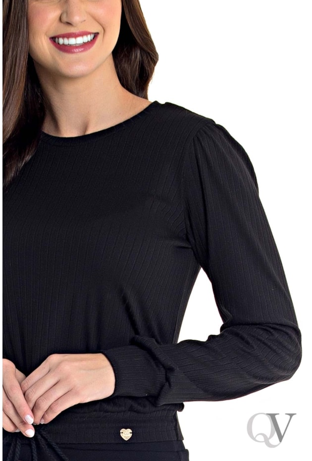 BLUSA MALHA CANELADA MANGA LONGA PRETO - HAPUK BLUSA MALHA CANELADA MANGA LONGA PRETO - HAPUK
