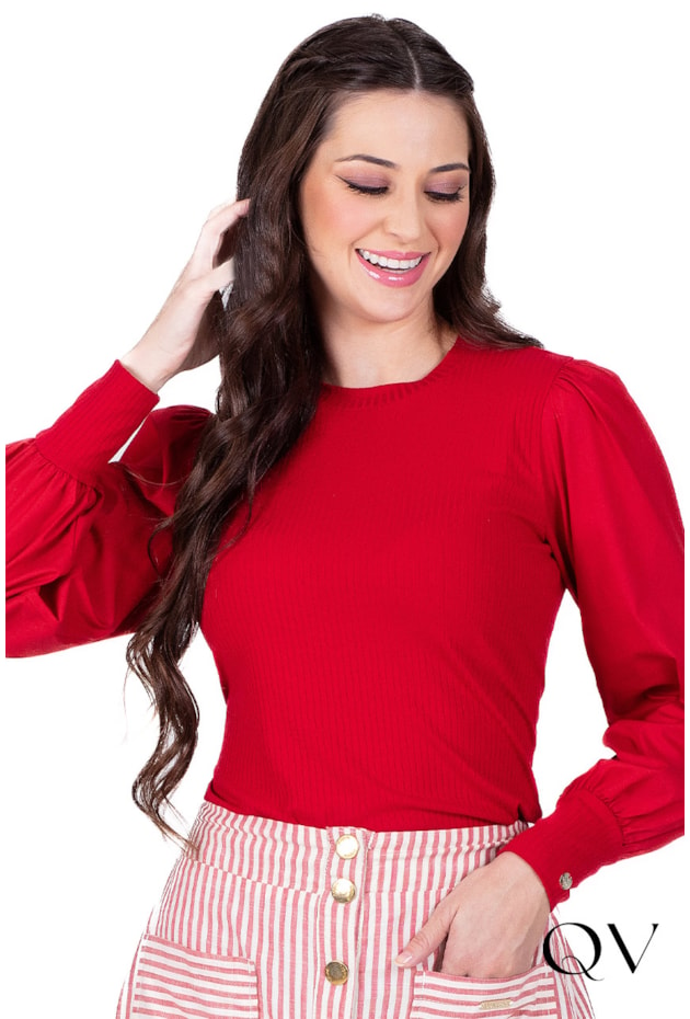 BLUSA MALHA CANELADA VERMELHO - HAPUK