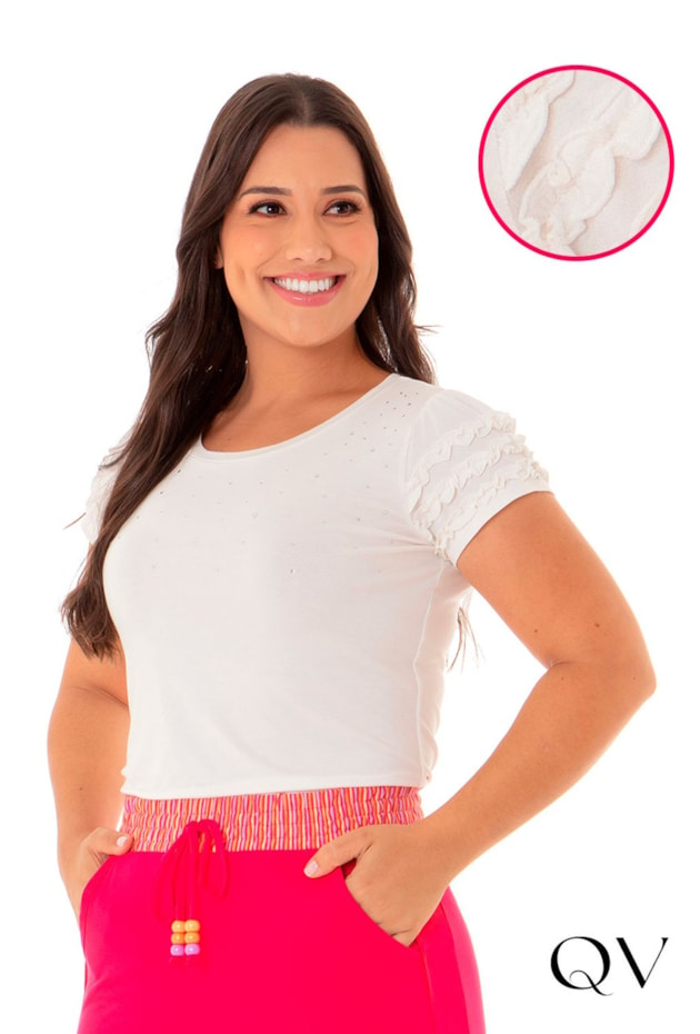 BLUSA MALHA COM BABADOS E TERMOCOLANTE BRANCO - HAPUK