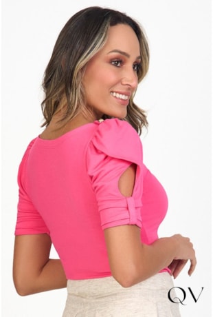 BLUSA MALHA COM DETALHE DE PASSANTES ROSA - VIA TOLENTINO