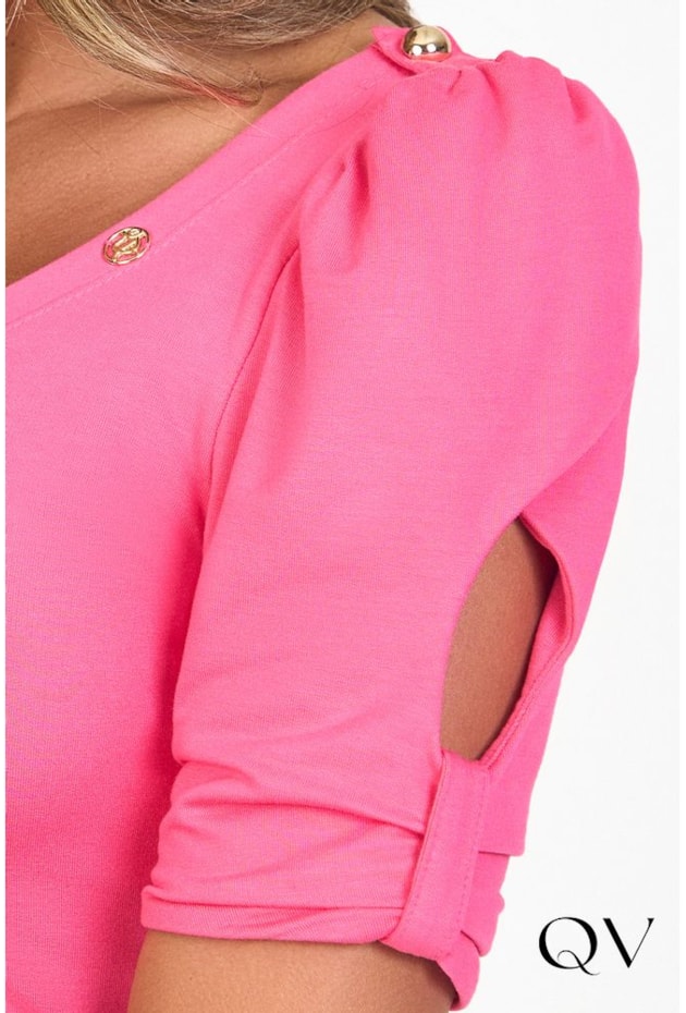 BLUSA MALHA COM DETALHE DE PASSANTES ROSA - VIA TOLENTINO