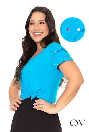 BLUSA MALHA COM DETALHE EM TAXAS AZUL - HAPUK