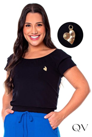 BLUSA MALHA COM MANGA BABADO PRETO - HAPUK