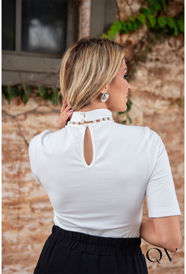 BLUSA MALHA COM PÉROLAS OFF WHITE - LUZIA FAZZOLLI
