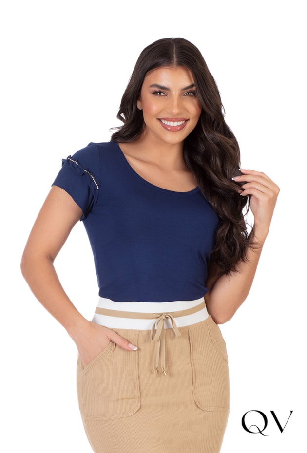 BLUSA MALHA COM STRASS MARINHO - HAPUK BLUSA MALHA COM STRASS MARINHO - HAPUK