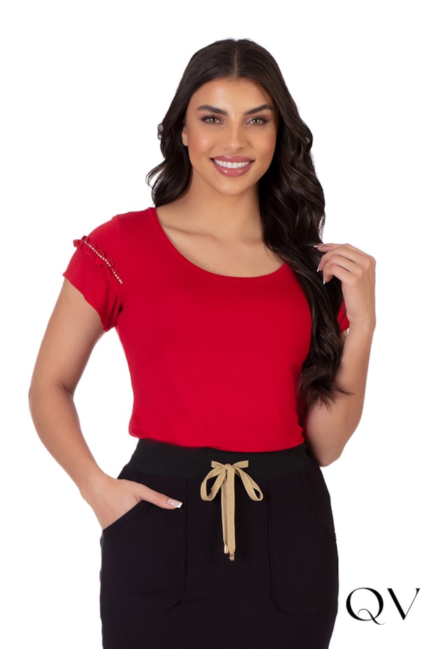 BLUSA MALHA COM STRASS VERMELHO - HAPUK