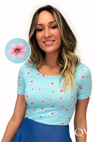 BLUSA MALHA ESTAMPA FLORAL AZUL - VIA TOLENTINO
