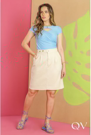 BLUSA MALHA LUREX COM TRANSPASSE AZUL - PURO SHARMY
