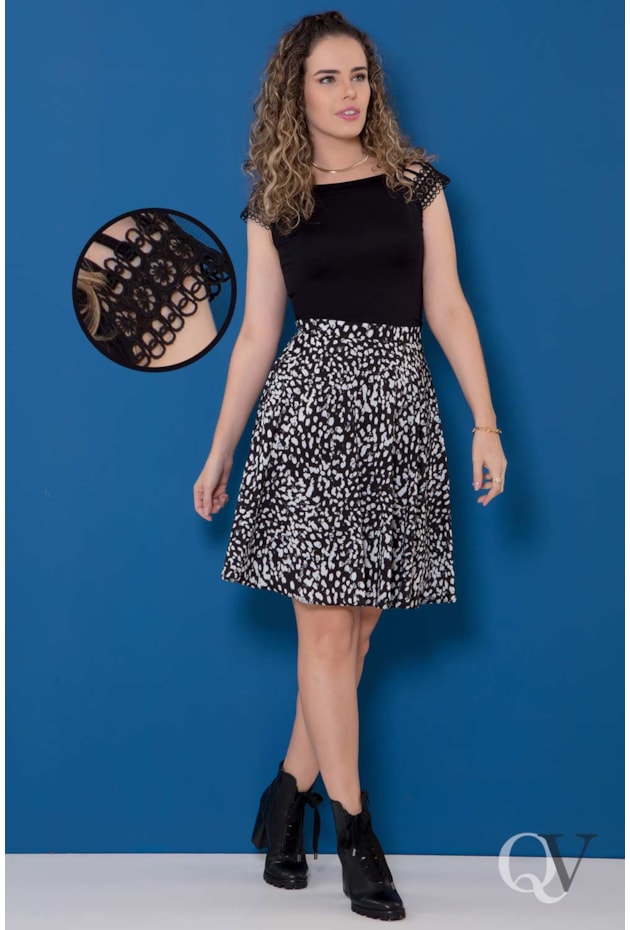 BLUSA MALHA MANGA DE GUIPIR PRETO - PURO SHARMY BLUSA MALHA MANGA DE GUIPIR PRETO - PURO SHARMY