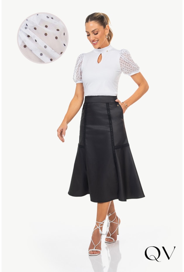 BLUSA MALHA MANGAS TULE POÁ OFF - VIA TOLENTINO BLUSA MALHA MANGAS TULE POÁ OFF - VIA TOLENTINO