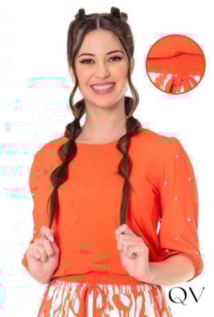 BLUSA MALHA PÉROLAS LARANJA - HAPUK