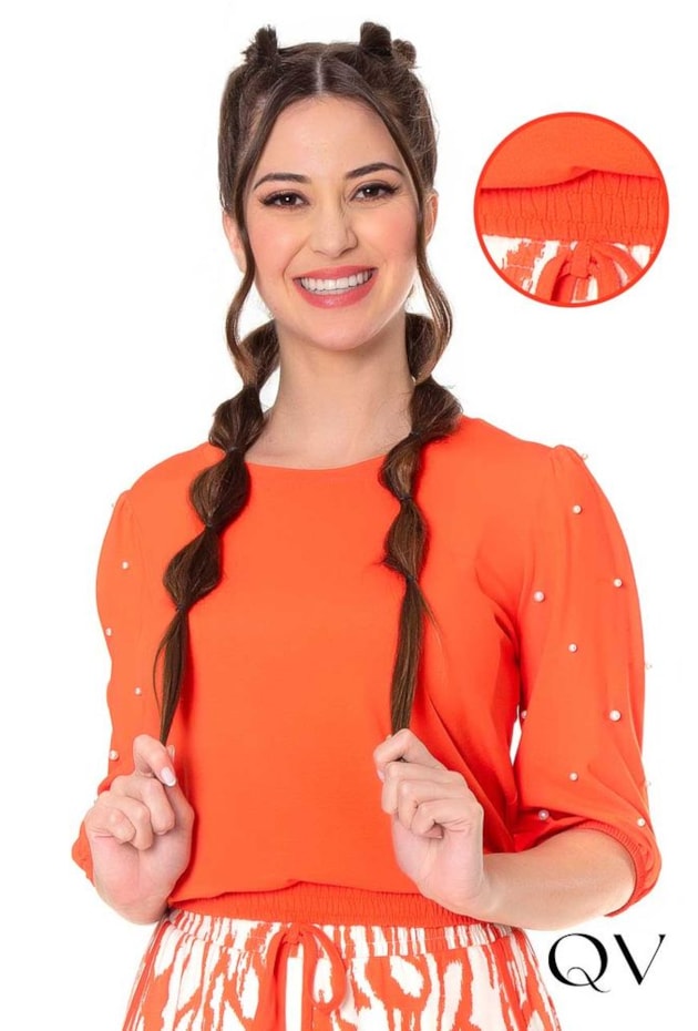 BLUSA MALHA PÉROLAS LARANJA - HAPUK BLUSA MALHA PÉROLAS LARANJA - HAPUK