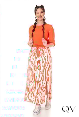 BLUSA MALHA PÉROLAS LARANJA - HAPUK