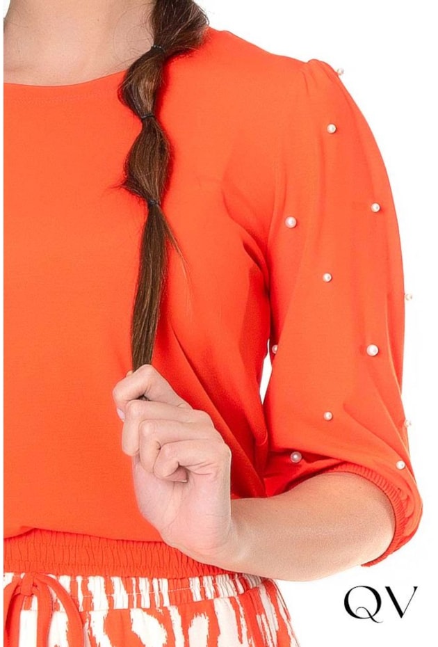 BLUSA MALHA PÉROLAS LARANJA - HAPUK BLUSA MALHA PÉROLAS LARANJA - HAPUK