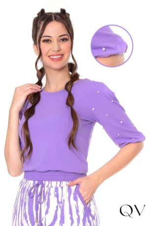 BLUSA MALHA PÉROLAS LILÁS - HAPUK