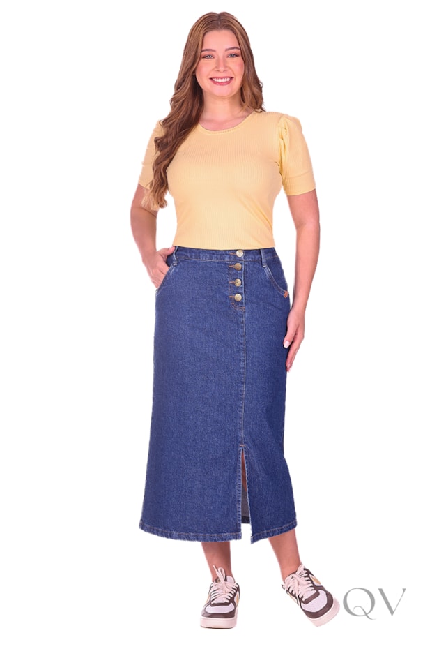 BLUSA MANGA CURTA EM MALHA CANELADA AMARELO CLARO - HAPUK