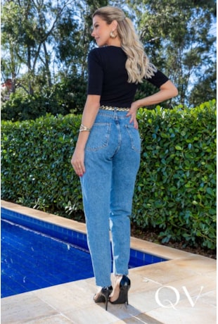 BLUSA MANGA CURTA EM MALHA CANELADA PRETO - LUZIA FAZZOLLI