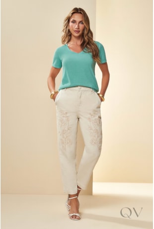 BLUSA MANGA CURTA EM MALHA TRICOT FLAMÊ AZUL PASTEL - DOCE TRAMA