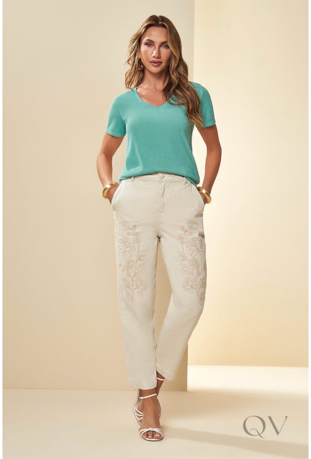 BLUSA MANGA CURTA EM MALHA TRICOT FLAMÊ AZUL PASTEL - DOCE TRAMA