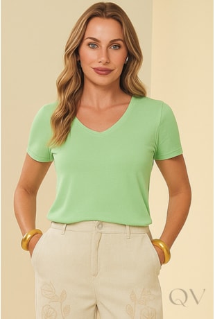 BLUSA MANGA CURTA EM MALHA TRICOT FLAMÊ LIMA DOCE - DOCE TRAMA