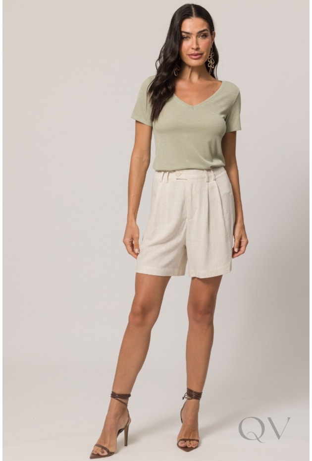 BLUSA MANGA CURTA EM MALHA TRICOT FLAMÊ VERDE CHÁ - DOCE TRAMA