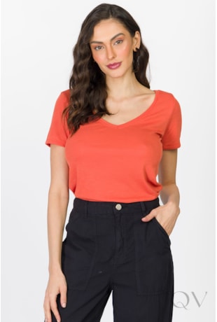 BLUSA MANGA CURTA EM MALHA TRICOT FLAMÊ VERMELHO - DOCE TRAMA