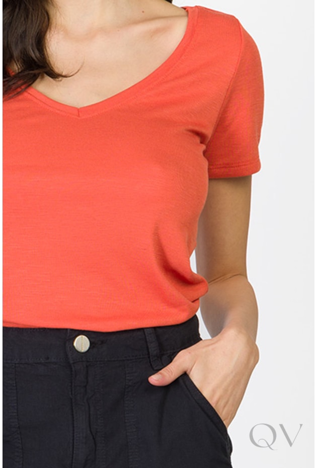 BLUSA MANGA CURTA EM MALHA TRICOT FLAMÊ VERMELHO - DOCE TRAMA