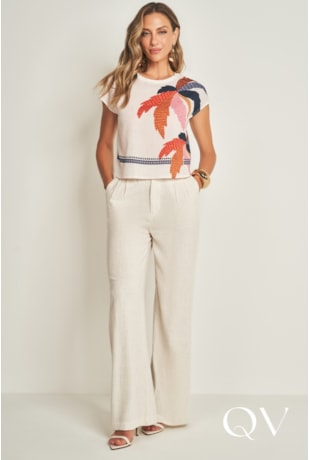 BLUSA MANGA CURTA EM PLANO CREPE STRIPE OFF WHITE - DOCE TRAMA