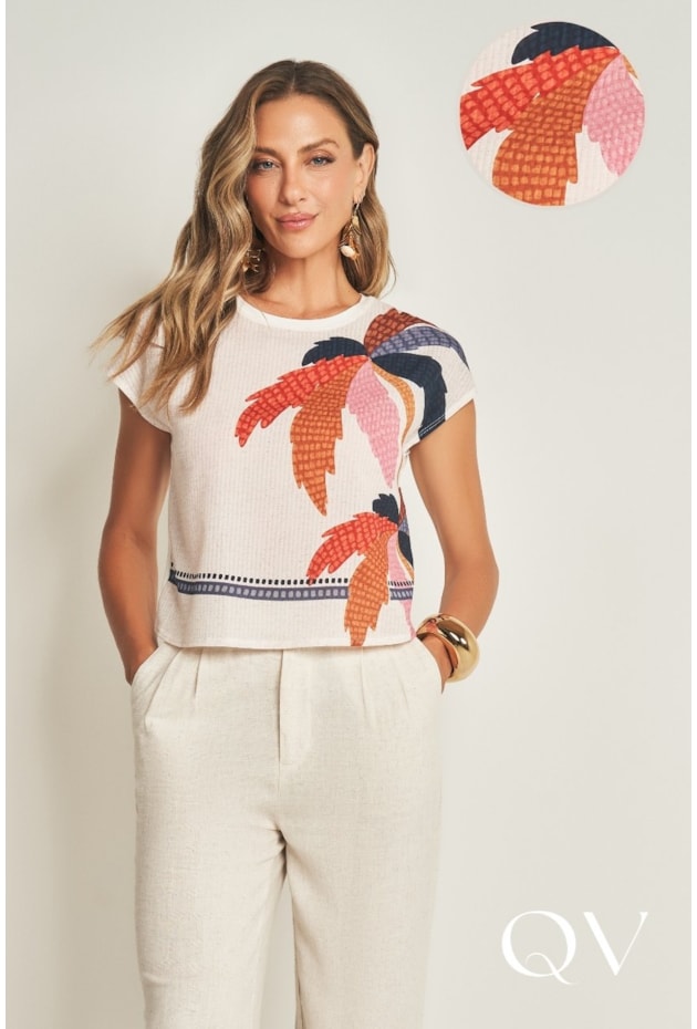 BLUSA MANGA CURTA EM PLANO CREPE STRIPE OFF WHITE - DOCE TRAMA