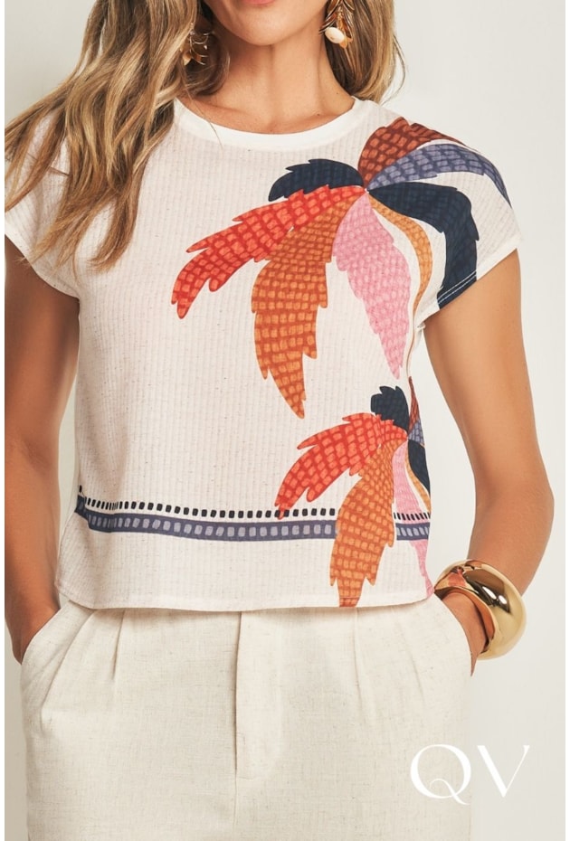 BLUSA MANGA CURTA EM PLANO CREPE STRIPE OFF WHITE - DOCE TRAMA