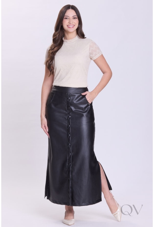 BLUSA MANGA CURTA EM RENDA BEGE - HAPUK