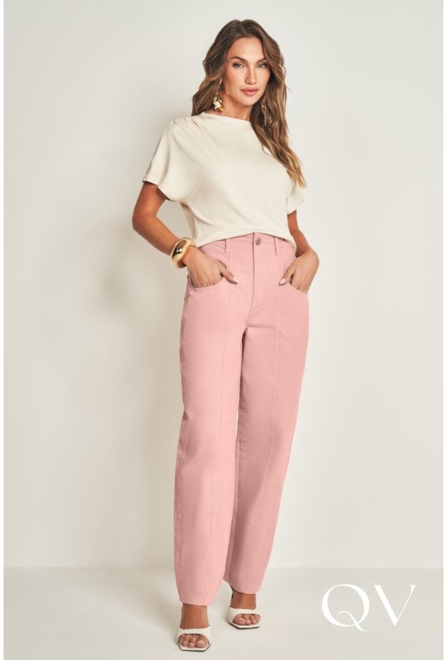 BLUSA MANGA CURTA EM RIBANA DE VISCOSE GIZ - DOCE TRAMA