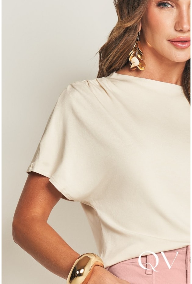 BLUSA MANGA CURTA EM RIBANA DE VISCOSE GIZ - DOCE TRAMA