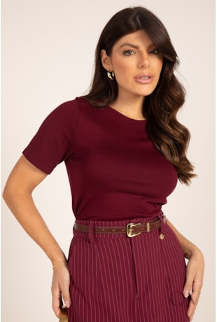 BLUSA MANGA CURTA EM TRICOT BORDÔ - LEKAZIS