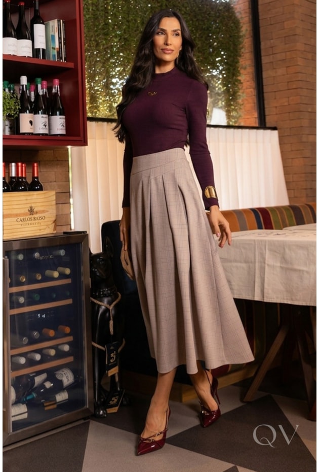 BLUSA MANGA LONGA EM MALHA CANELADA UVA - LUZIA FAZZOLLI