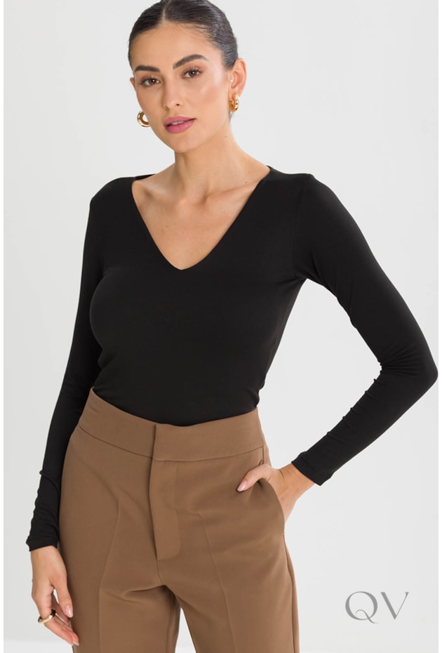 BLUSA MANGA LONGA EM MALHA PRETO - TLIC RIO