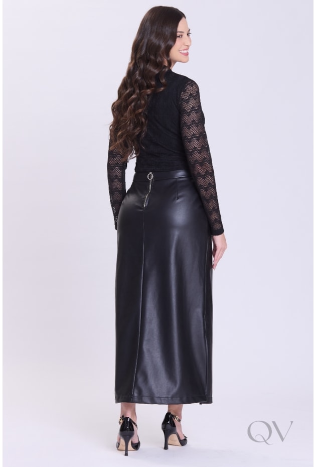 BLUSA MANGA LONGA EM RENDA PRETO - HAPUK