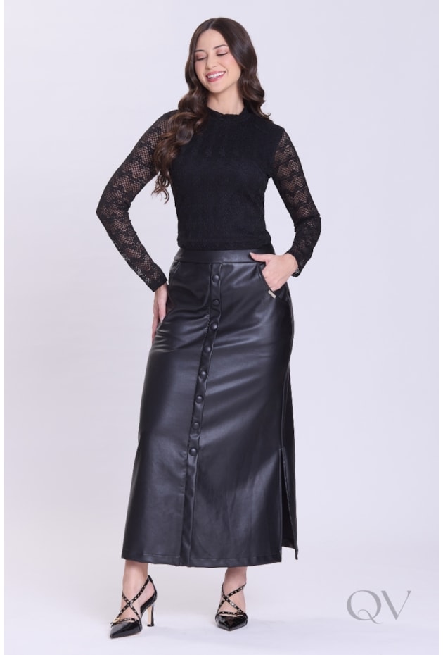 BLUSA MANGA LONGA EM RENDA PRETO - HAPUK
