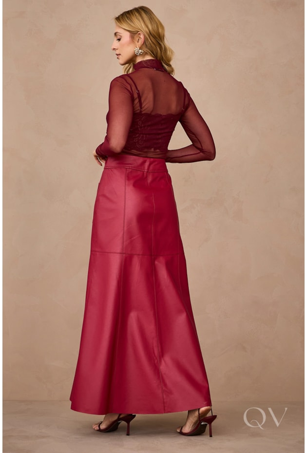 BLUSA MANGA LONGA EM TULE BORDÔ - ARTSY