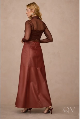 BLUSA MANGA LONGA EM TULE MARROM - ARTSY