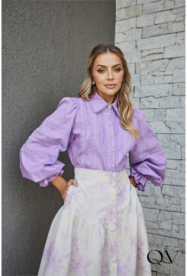 BLUSA MANGAS BUFANTES LILÁS - DOCE MARIA BLUSA MANGAS BUFANTES LILÁS - DOCE MARIA