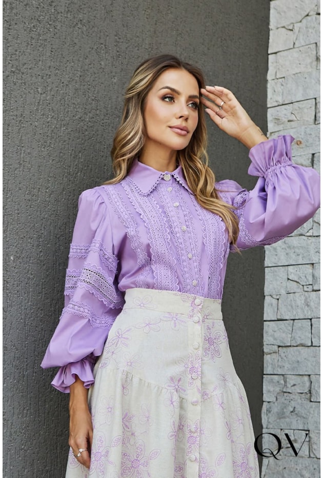 BLUSA MANGAS BUFANTES LILÁS - DOCE MARIA BLUSA MANGAS BUFANTES LILÁS - DOCE MARIA