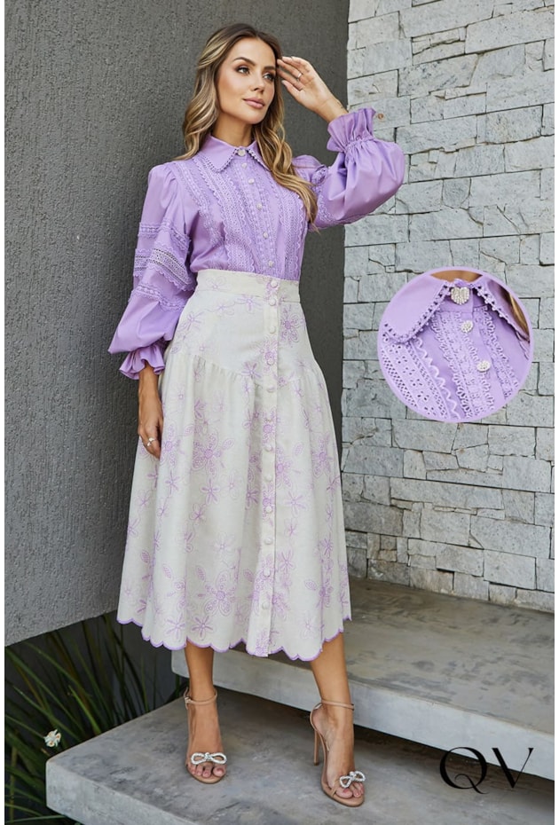 BLUSA MANGAS BUFANTES LILÁS - DOCE MARIA BLUSA MANGAS BUFANTES LILÁS - DOCE MARIA