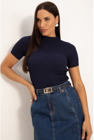 BLUSA MEIA GOLA EM TRICOT AZUL MARINHO - LEKAZIS